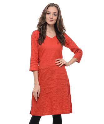 Red Plain Cotton Stitched Kurti 1