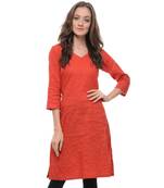 Red Plain Cotton Stitched Kurti