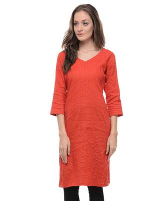 Red Plain Cotton Stitched Kurti 2