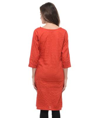Red Plain Cotton Stitched Kurti 3