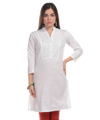 White Plain Cotton Stitched Kurti 1