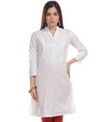 White Plain Cotton Stitched Kurti