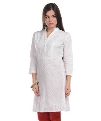 White Plain Cotton Stitched Kurti 2