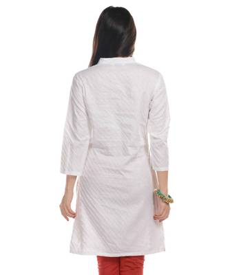 White Plain Cotton Stitched Kurti 3
