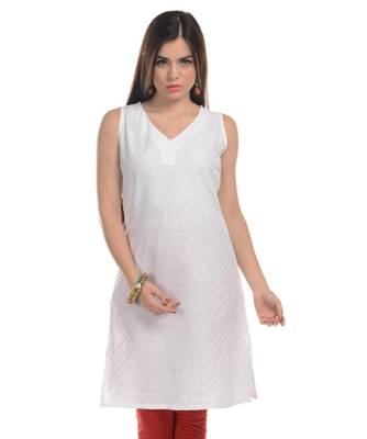 White Plain Cotton Stitched Kurti 1