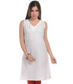 White Plain Cotton Stitched Kurti