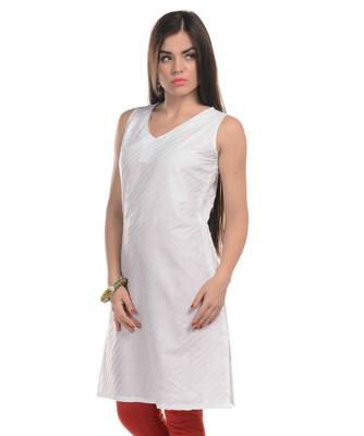 White Plain Cotton Stitched Kurti 2