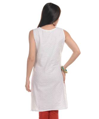 White Plain Cotton Stitched Kurti 3