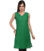 Green Plain Cotton Stitched Kurti