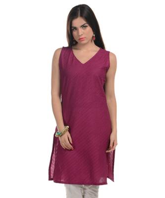 Maroon Plain Cotton Stitched Kurti 1