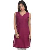 Maroon Plain Cotton Stitched Kurti