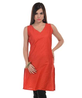 Red Plain Cotton Stitched Kurti 1
