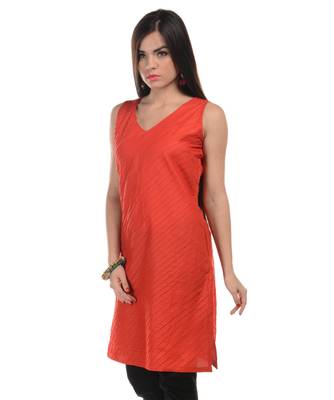 Red Plain Cotton Stitched Kurti 2