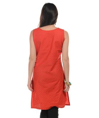Red Plain Cotton Stitched Kurti 3