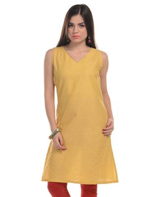 Yellow Plain Cotton Stitched Kurti 1