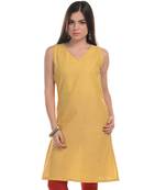 Yellow Plain Cotton Stitched Kurti