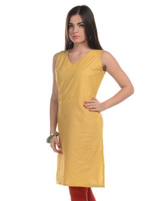 Yellow Plain Cotton Stitched Kurti 2