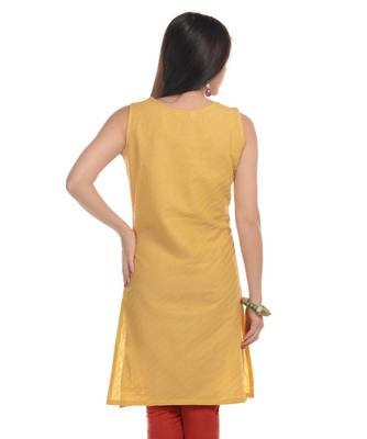 Yellow Plain Cotton Stitched Kurti 3