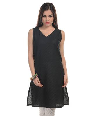 Black Plain Cotton Stitched Kurti 1