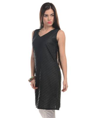 Black Plain Cotton Stitched Kurti 2