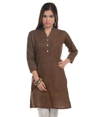 Brown Plain Cotton Stitched Kurti 1