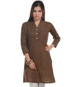 Brown Plain Cotton Stitched Kurti