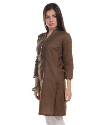 Brown Plain Cotton Stitched Kurti 2