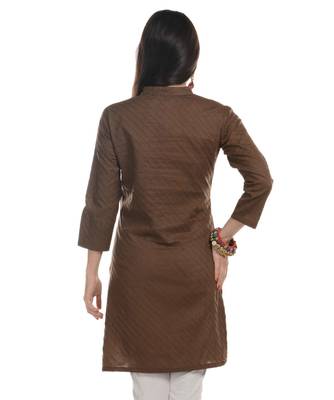 Brown Plain Cotton Stitched Kurti 3
