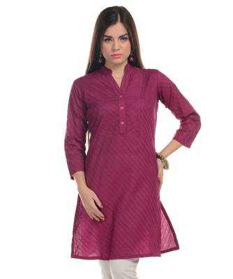 Purple Plain Cotton Stitched Kurti 1