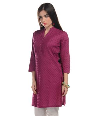 Purple Plain Cotton Stitched Kurti 2