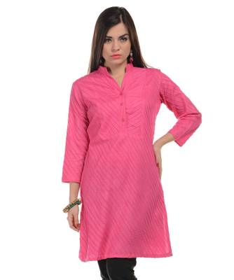 Pink Plain Cotton Stitched Kurti 1