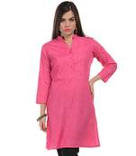 Pink Plain Cotton Stitched Kurti