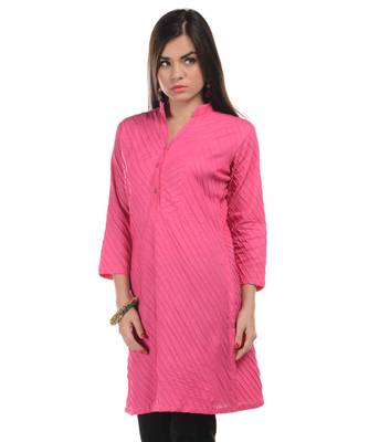 Pink Plain Cotton Stitched Kurti 2