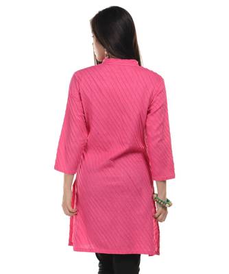 Pink Plain Cotton Stitched Kurti 3