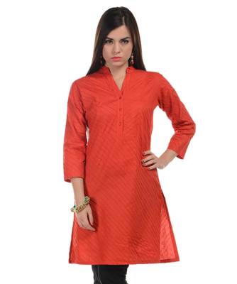 Red Plain Cotton Stitched Kurti 1