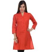 Red Plain Cotton Stitched Kurti