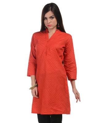 Red Plain Cotton Stitched Kurti 2