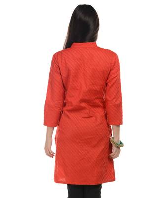 Red Plain Cotton Stitched Kurti 3