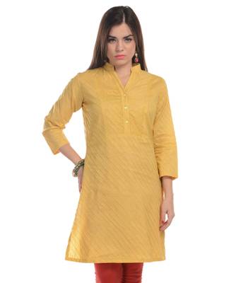 Yellow Plain Cotton Stitched Kurti 1