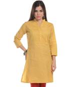 Yellow Plain Cotton Stitched Kurti