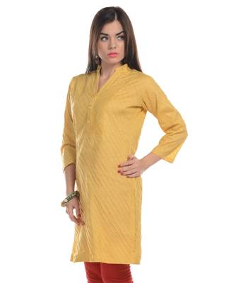 Yellow Plain Cotton Stitched Kurti 2