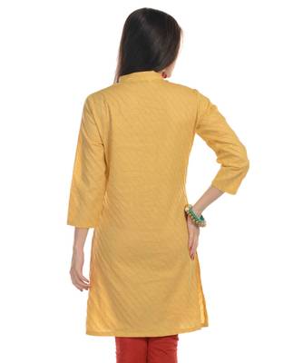 Yellow Plain Cotton Stitched Kurti 3