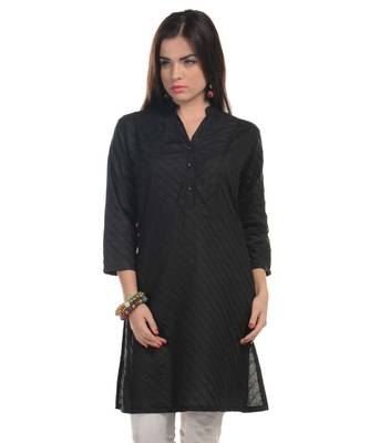 Black Plain Cotton Stitched Kurti 1