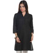 Black Plain Cotton Stitched Kurti