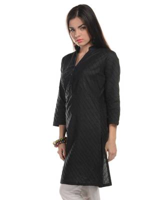 Black Plain Cotton Stitched Kurti 2