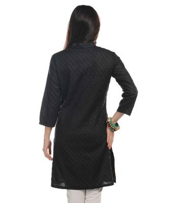 Black Plain Cotton Stitched Kurti 3