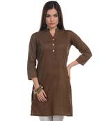 Brown Plain Cotton Stitched Kurti