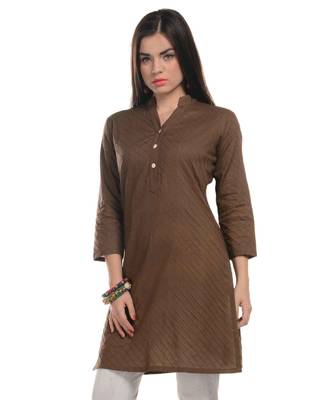 Brown Plain Cotton Stitched Kurti 2