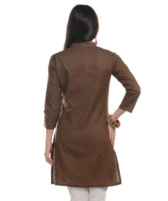 Brown Plain Cotton Stitched Kurti 3