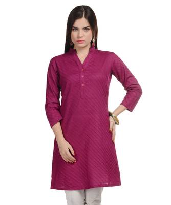Purple Plain Cotton Stitched Kurti 1